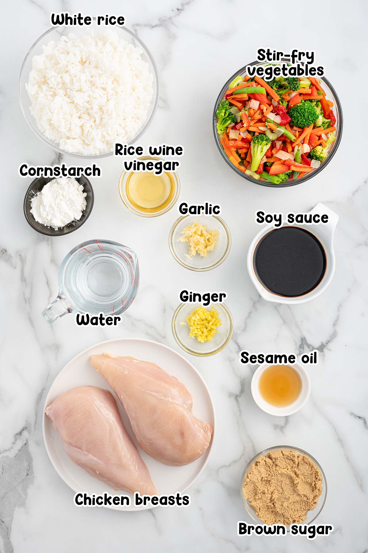 Teriyaki Chicken Casserole ingredients.