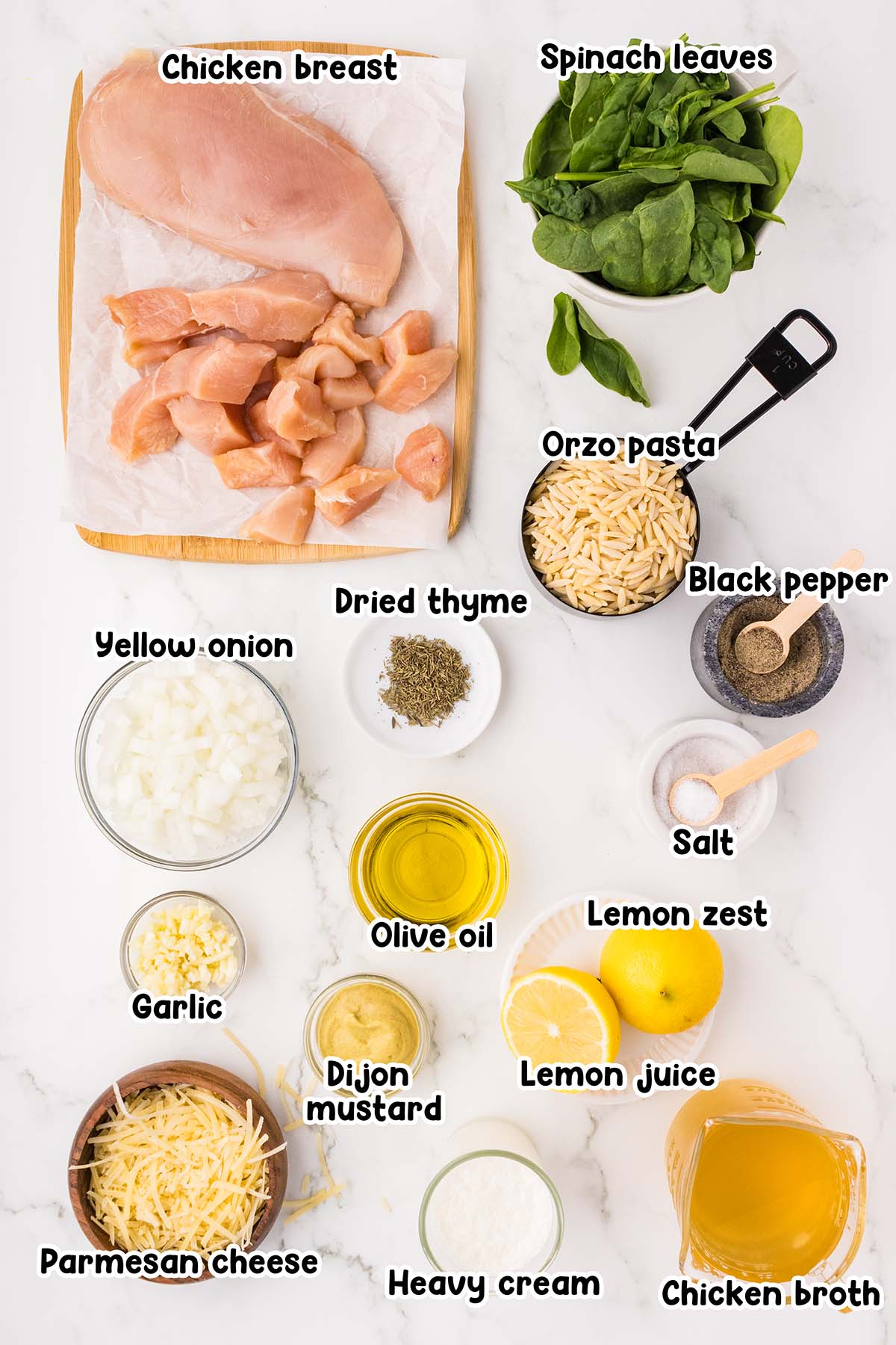 Lemon Chicken Orzo ingredients.