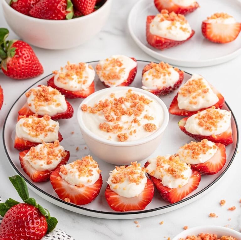 deviled strawberries on a plate.