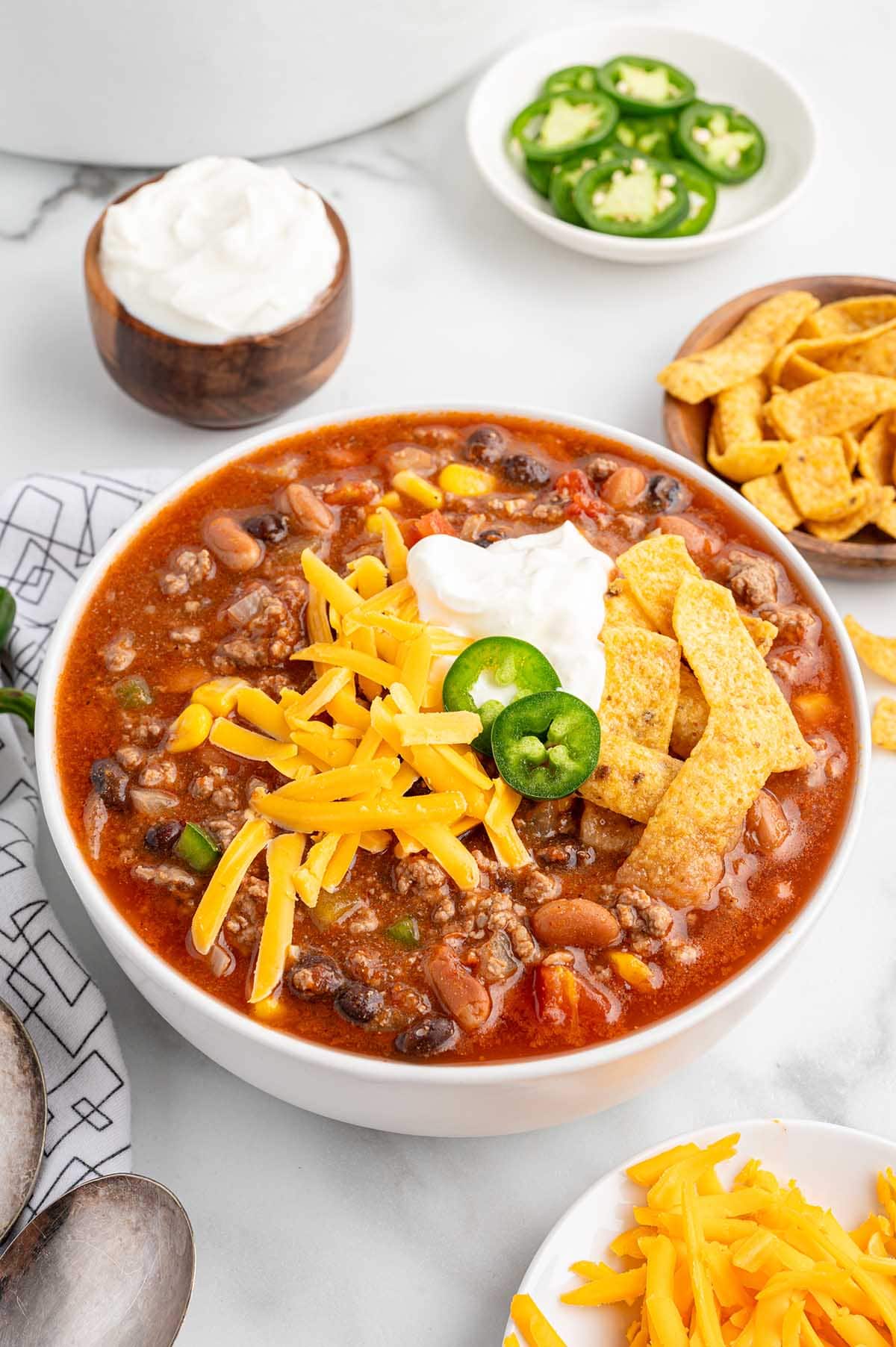 taco soup served in a bowl.
