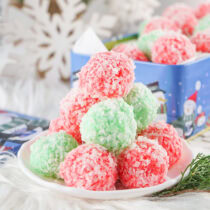 jello balls stacked on top of the plate.