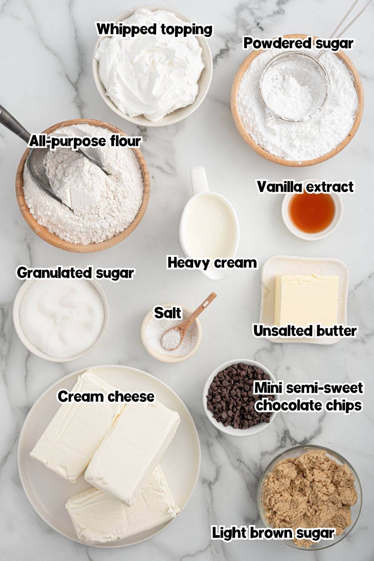 cookie dough cheesecake ingredients.