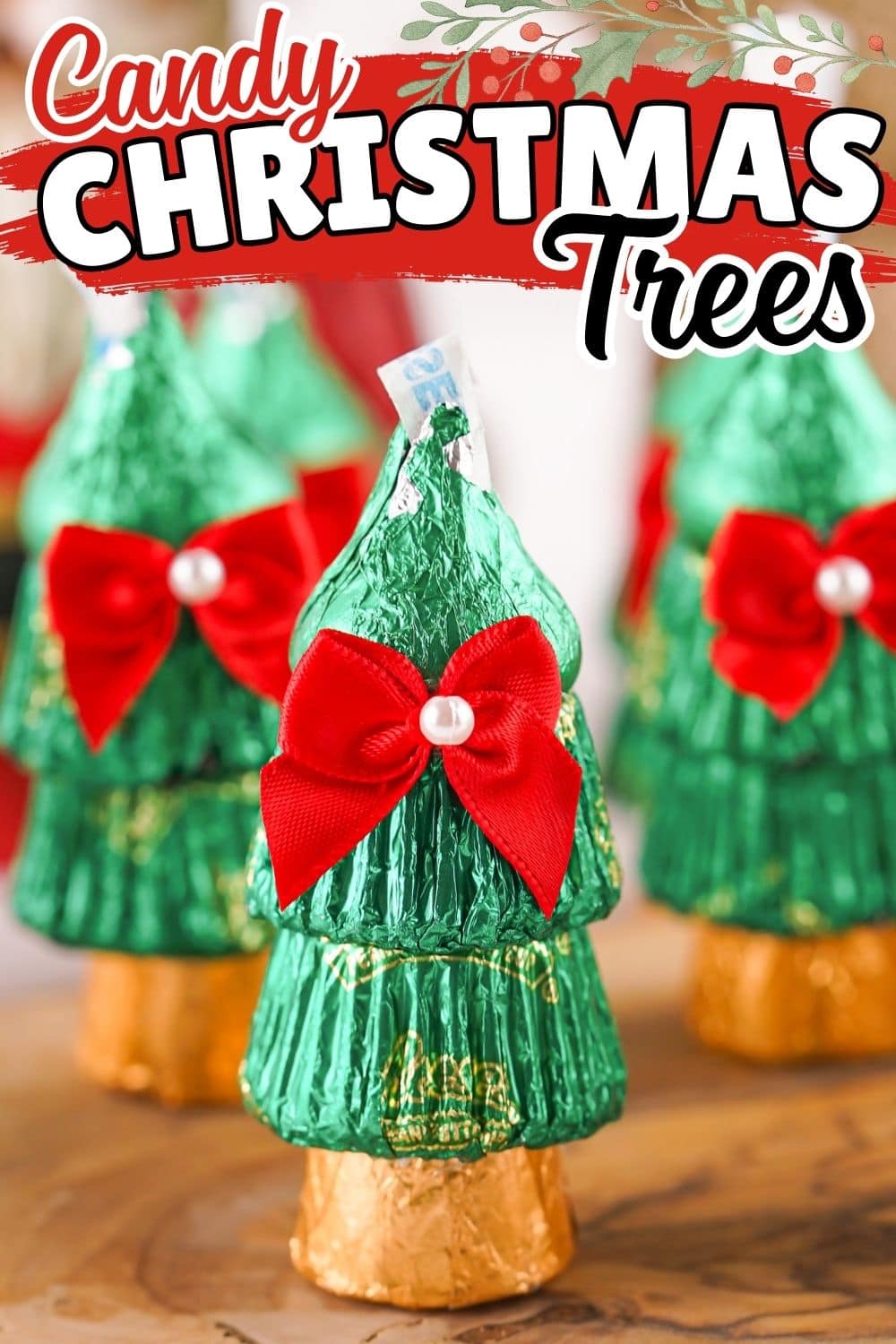 Edible candy Christmas trees arranged as festive holiday treats.
