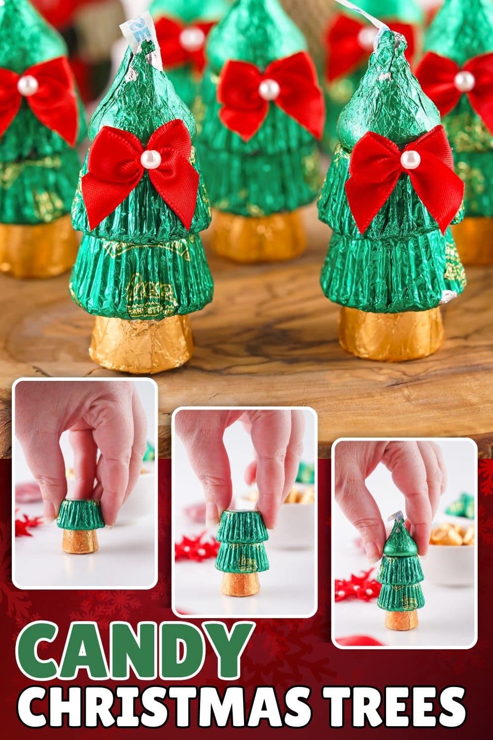 Candy Christmas Trees arranged on a wooden board