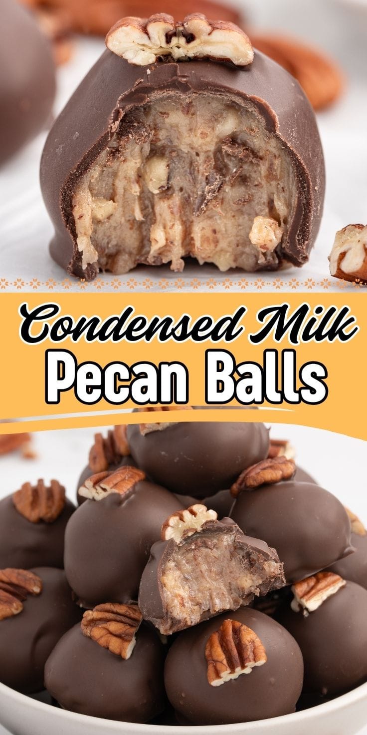 Condensed Milk Pecan Balls piled inside a white bowl