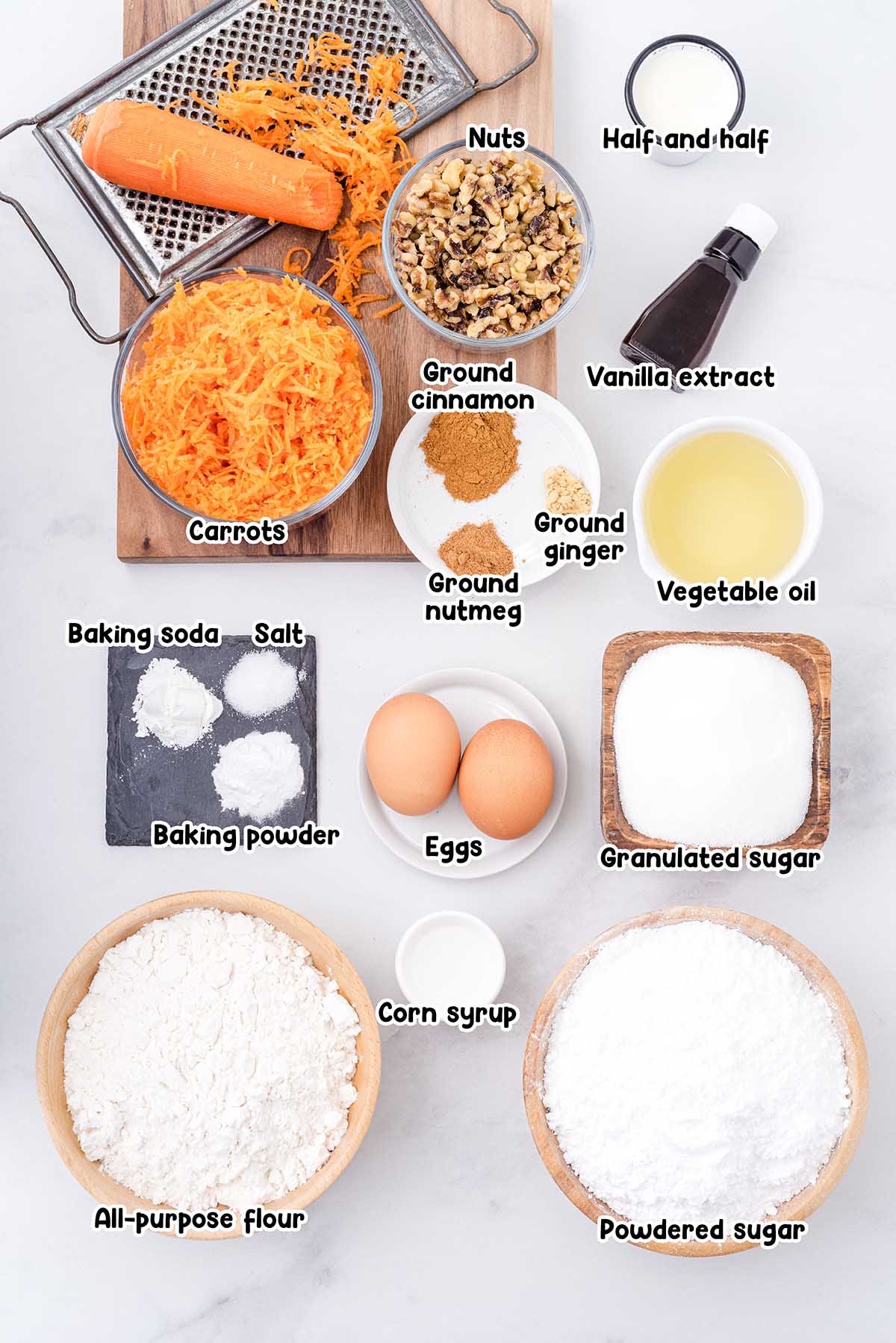 Carrot Bread with Glaze ingredients.