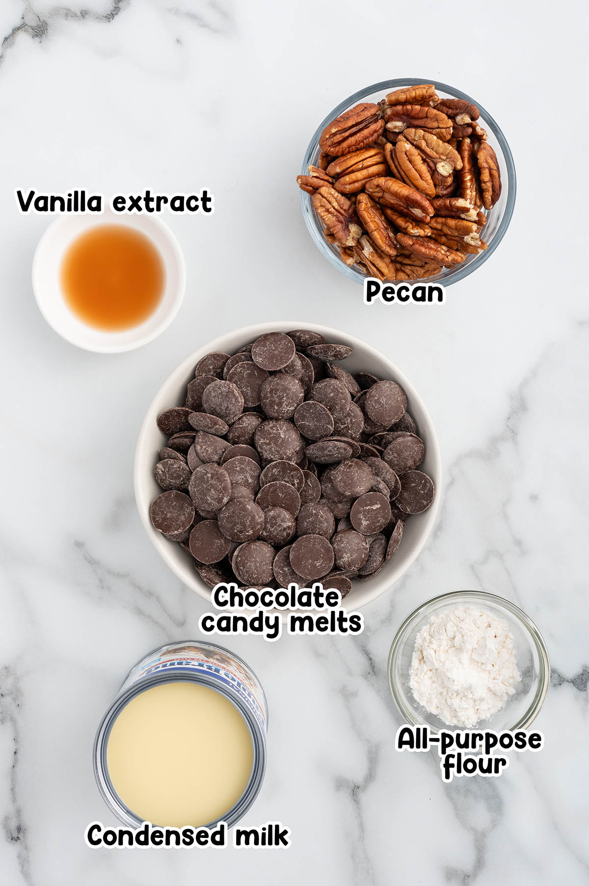 Condensed milk pecan balls ingredients.