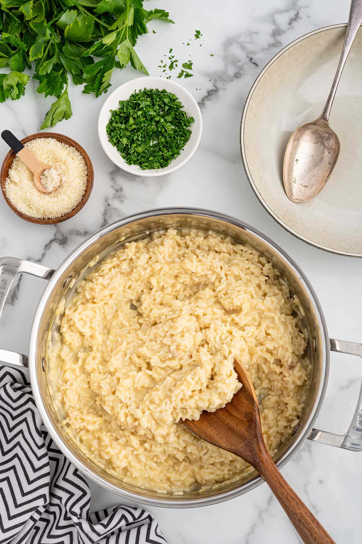 A top-down view of a pot filled with creamy Souper Rice.