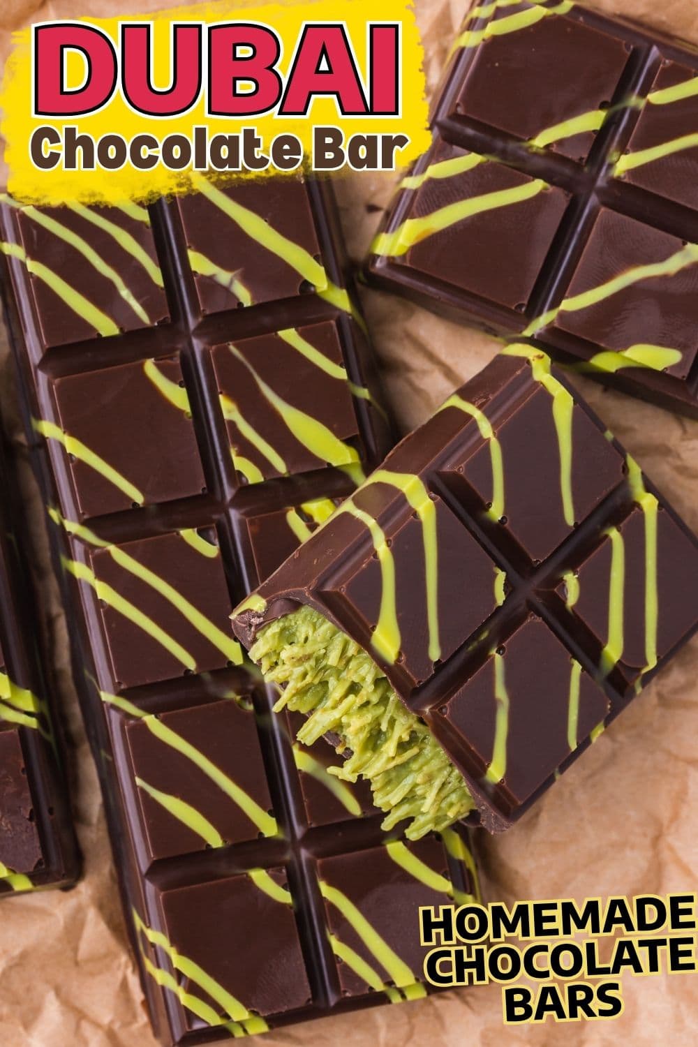 dubai chocolate bar with pistachio and kataifi filling