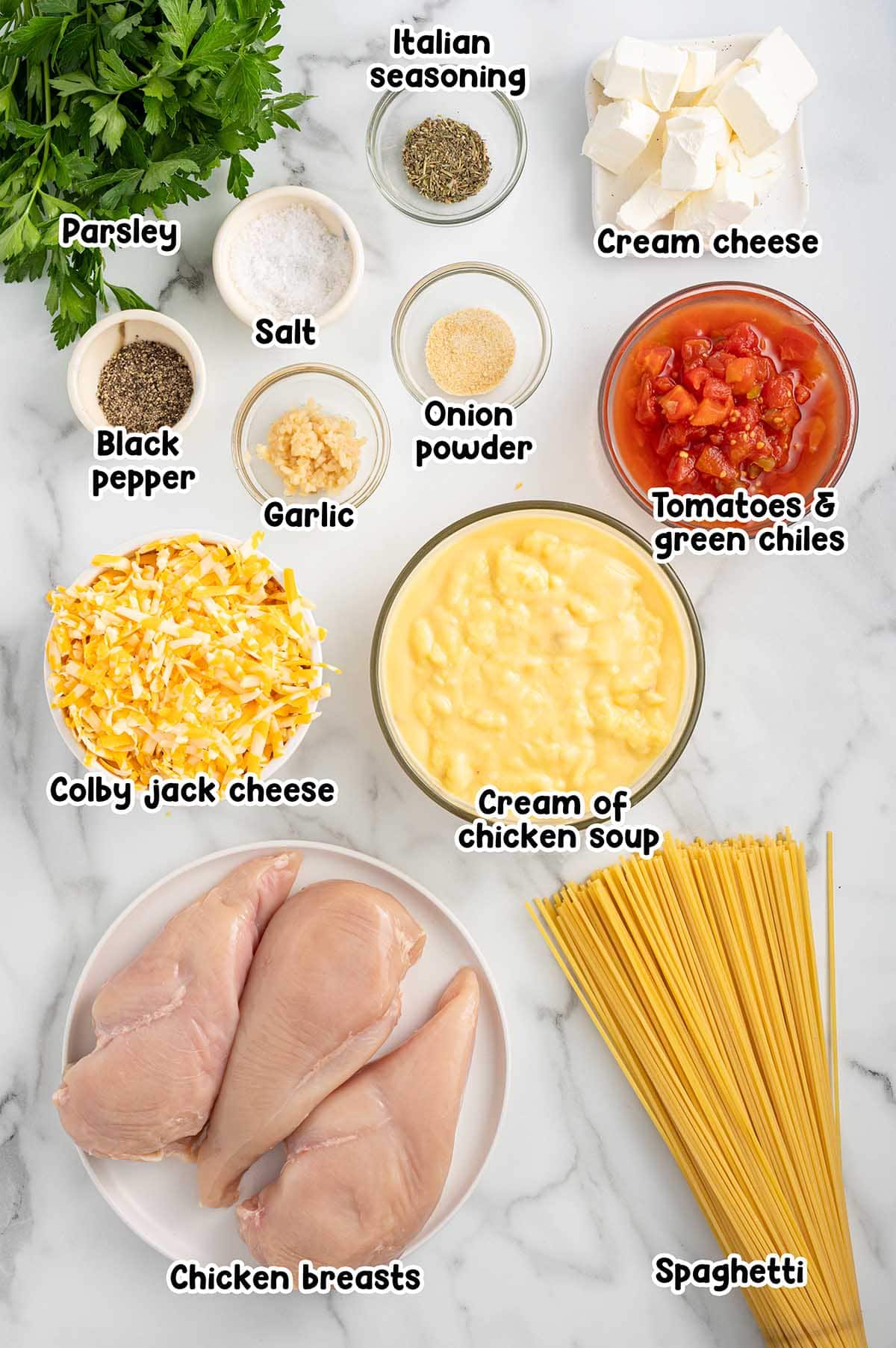 Slow Cooker Chicken Spaghetti ingredients.