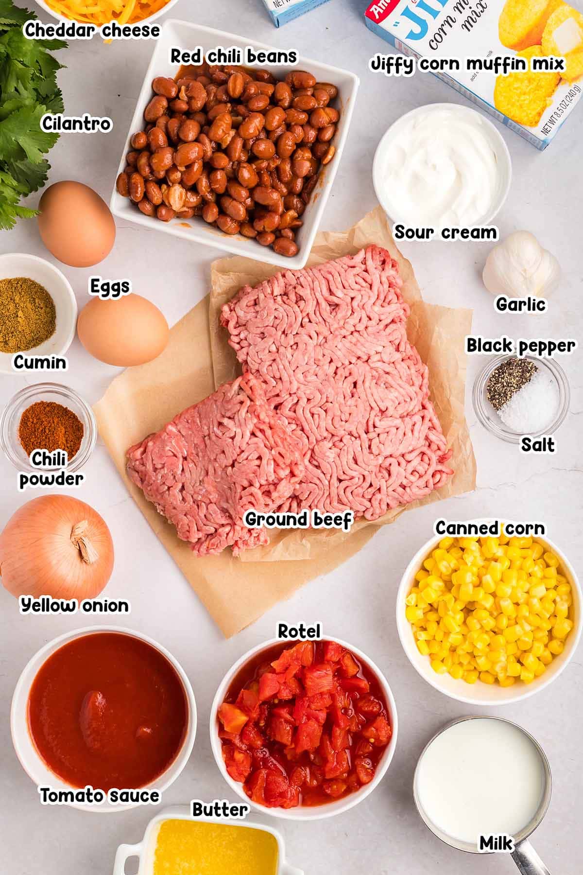 Cornbread Cowboy Casserole ingredients.