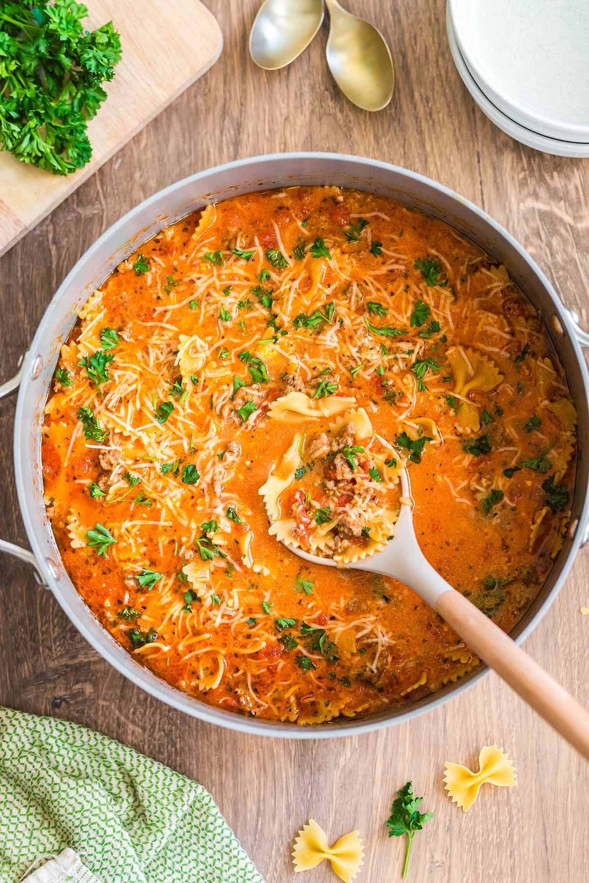 a pot of lasagna soup. 