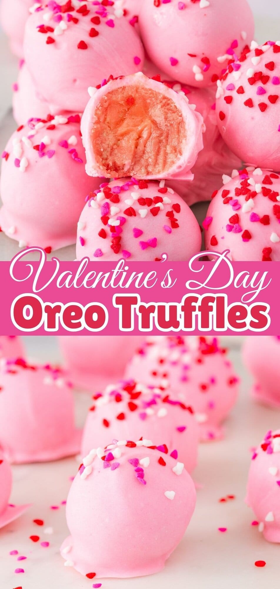Valentine Oreo Truffles decorated with heart sprinkles.