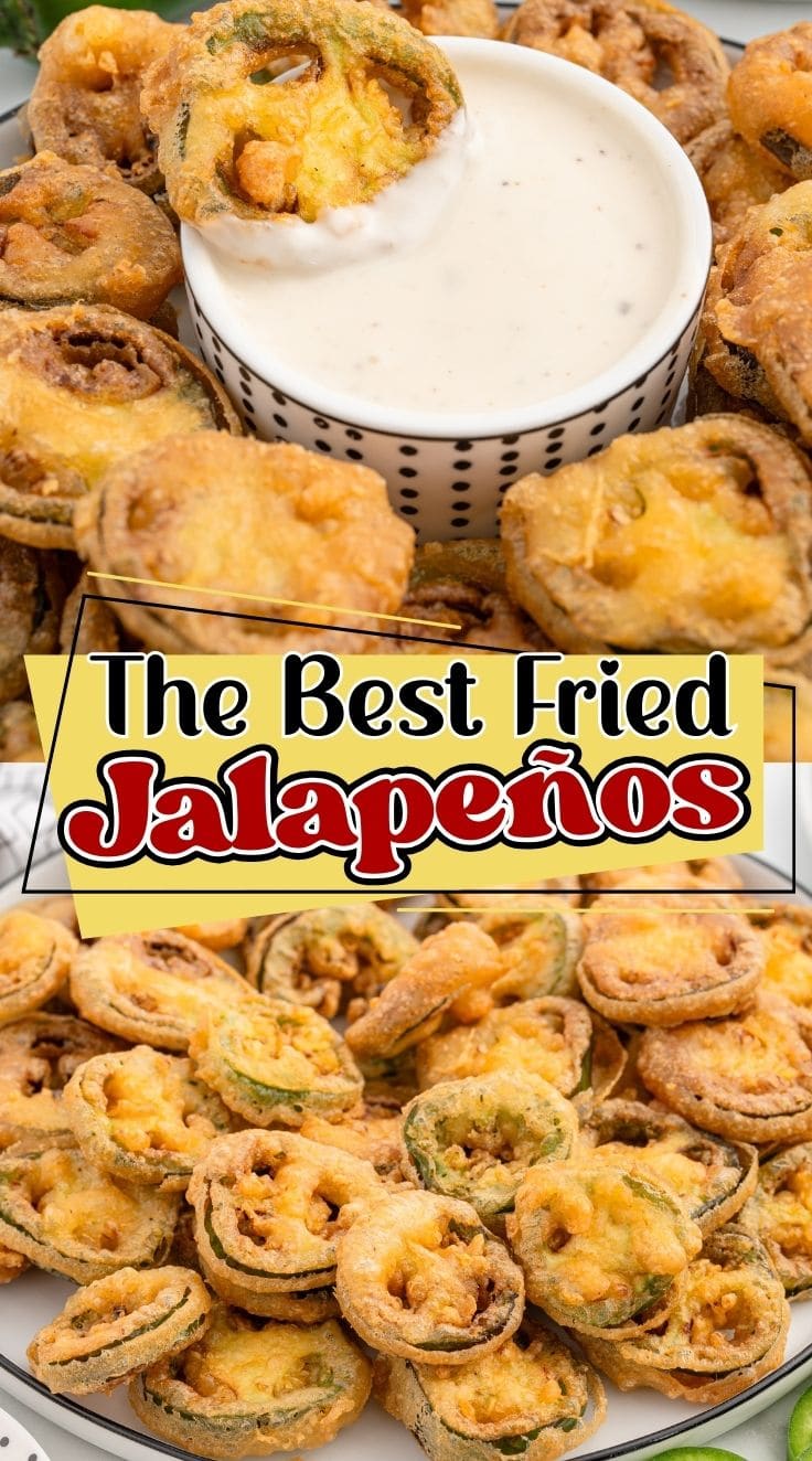 Golden Fried Jalape&ntilde;os served on a plate.