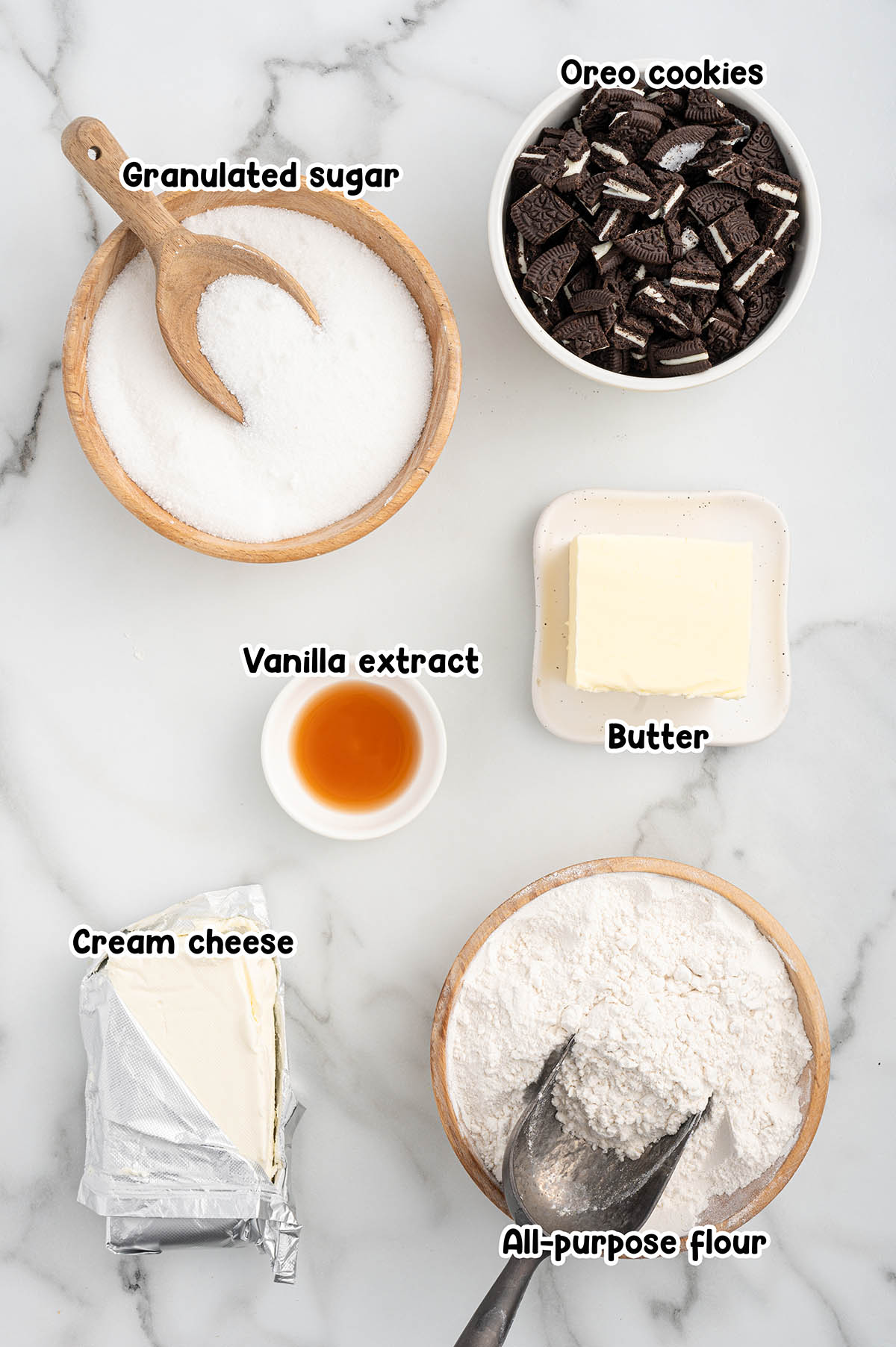 Oreo cheesecake cookies ingredients.