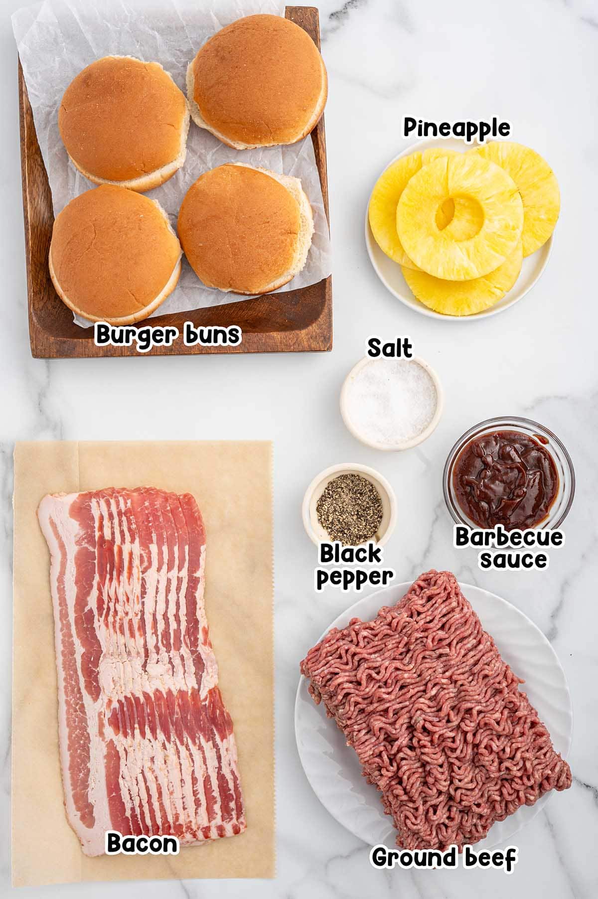 Pineapple bacon burger ingredients.