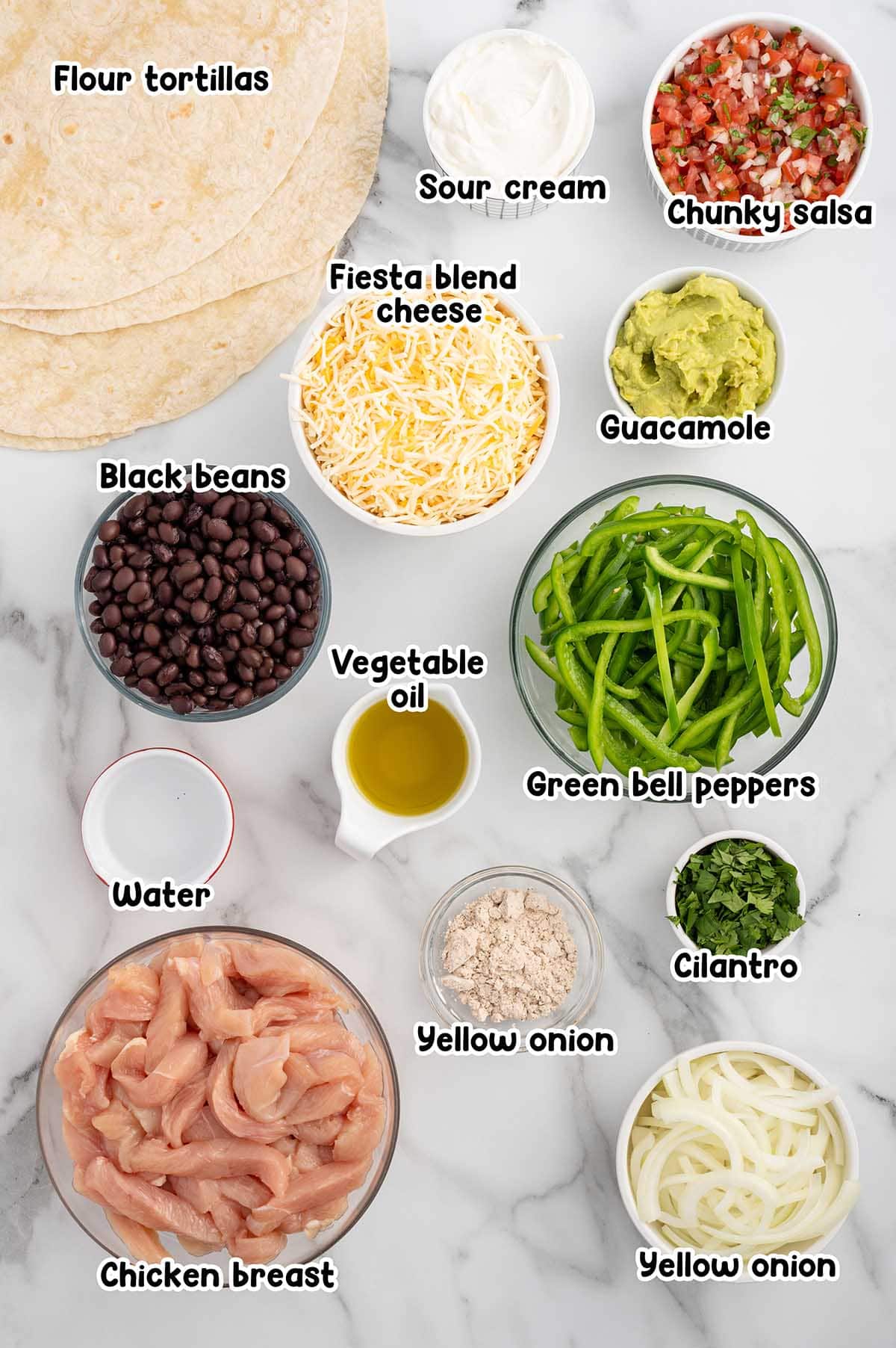 Sheet Pan Quesadillas ingredients.