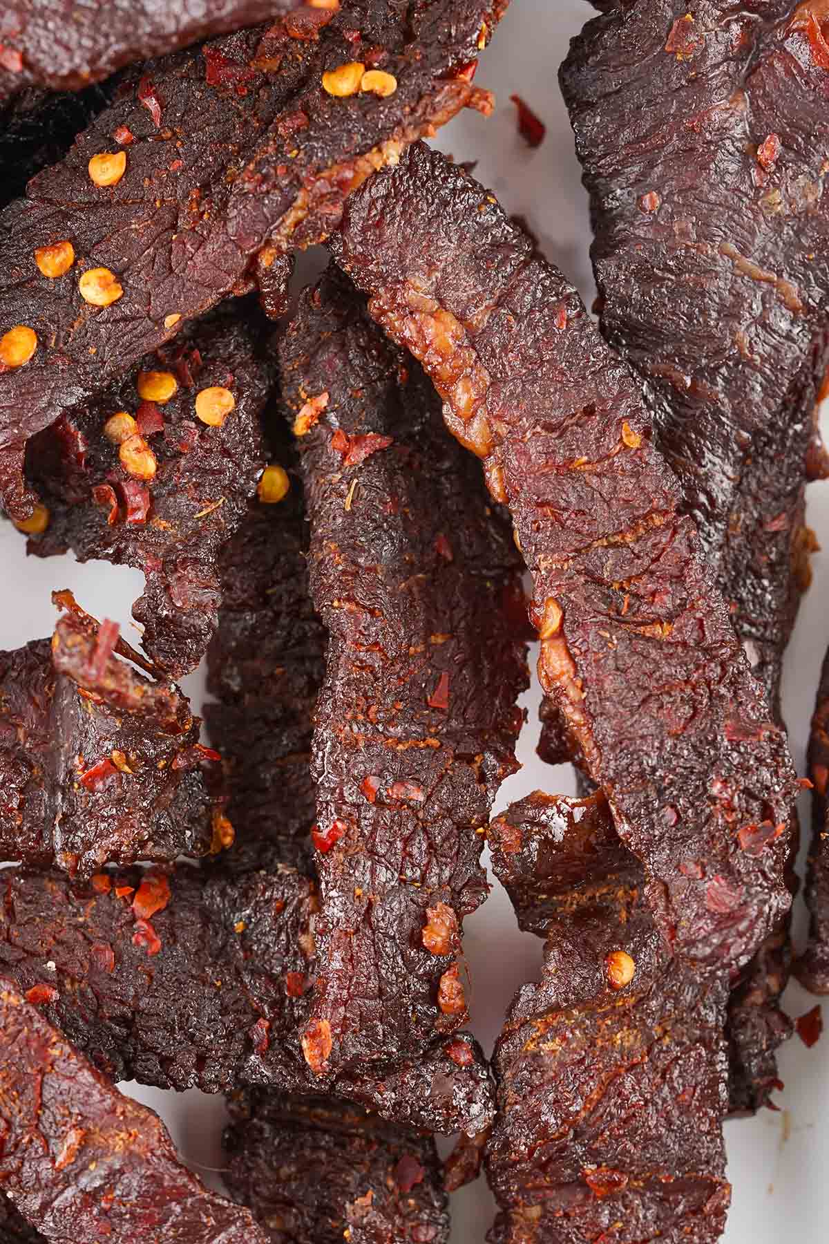 Smoked Beef Jerky with red peppers. 