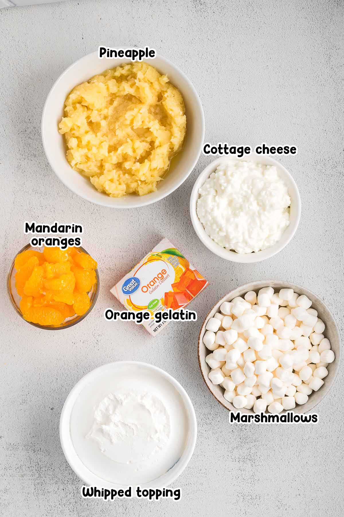 Cottage Cheese Jello Salad ingredients.