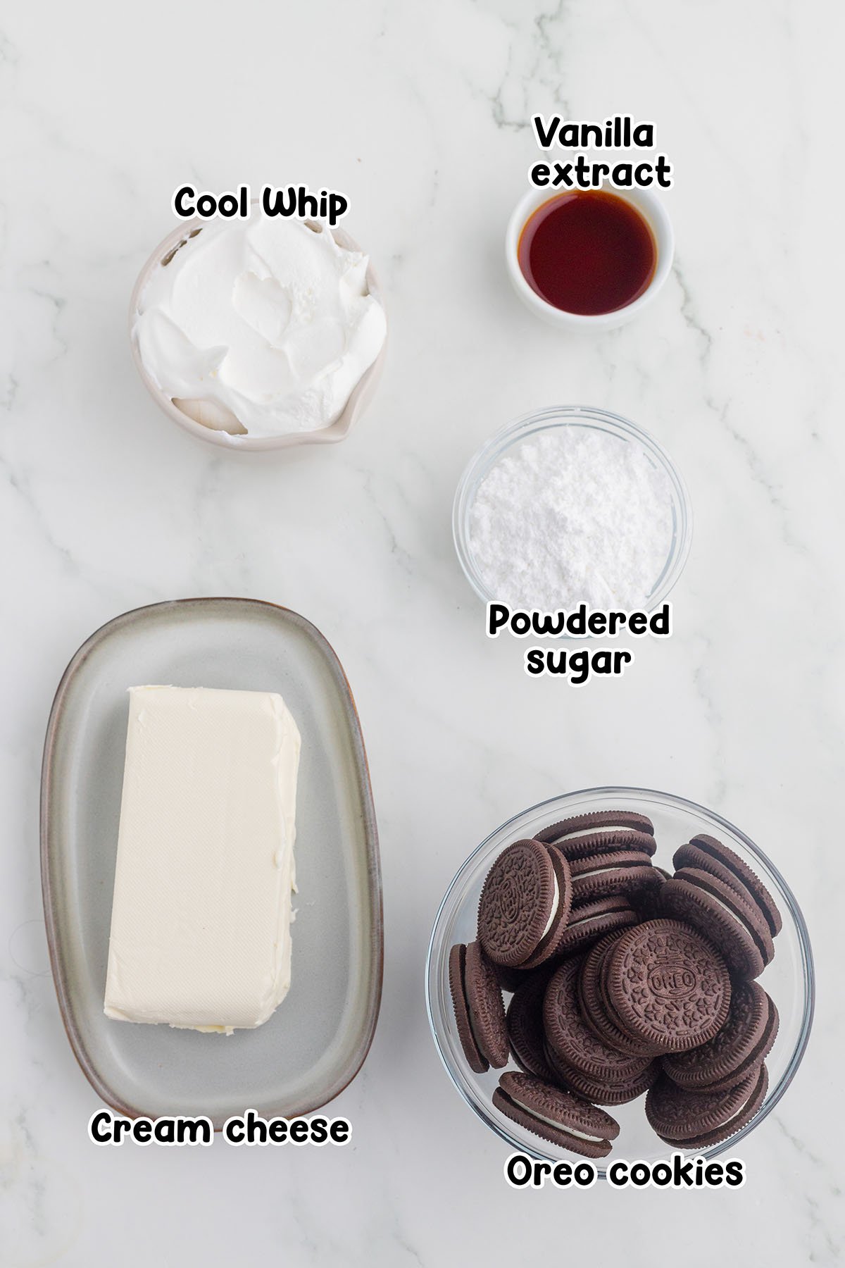 Oreo Dip ingredients.