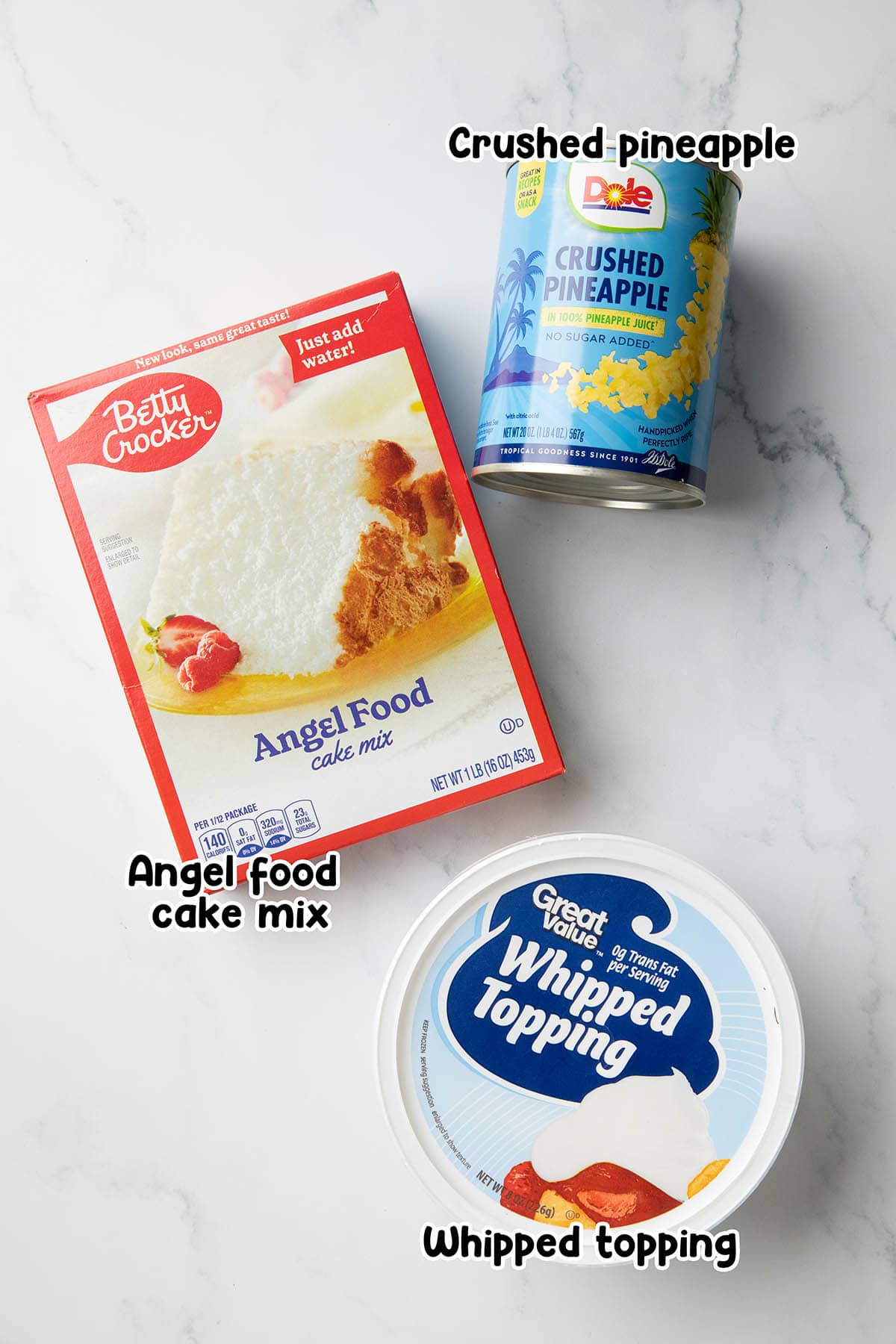 Pineapple Angel Food Cake ingredients.