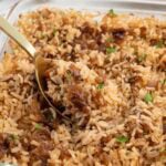 French Onion Rice with caramelized onions and herbs.