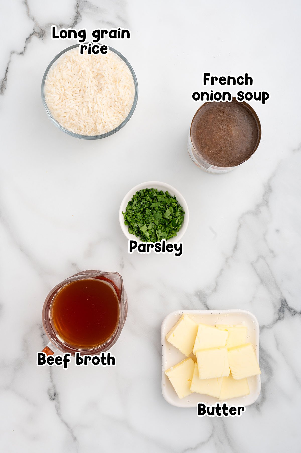 French Onion Rice ingredients.