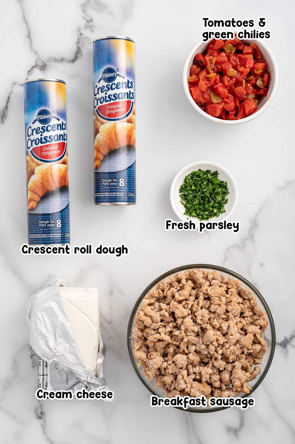 Sausage Cream Cheese Crescent Rolls ingredients.