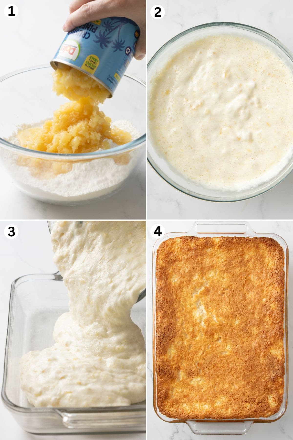 mix the ingredients in a bowl and mix. pour into baking dish. bake until golden brown. 