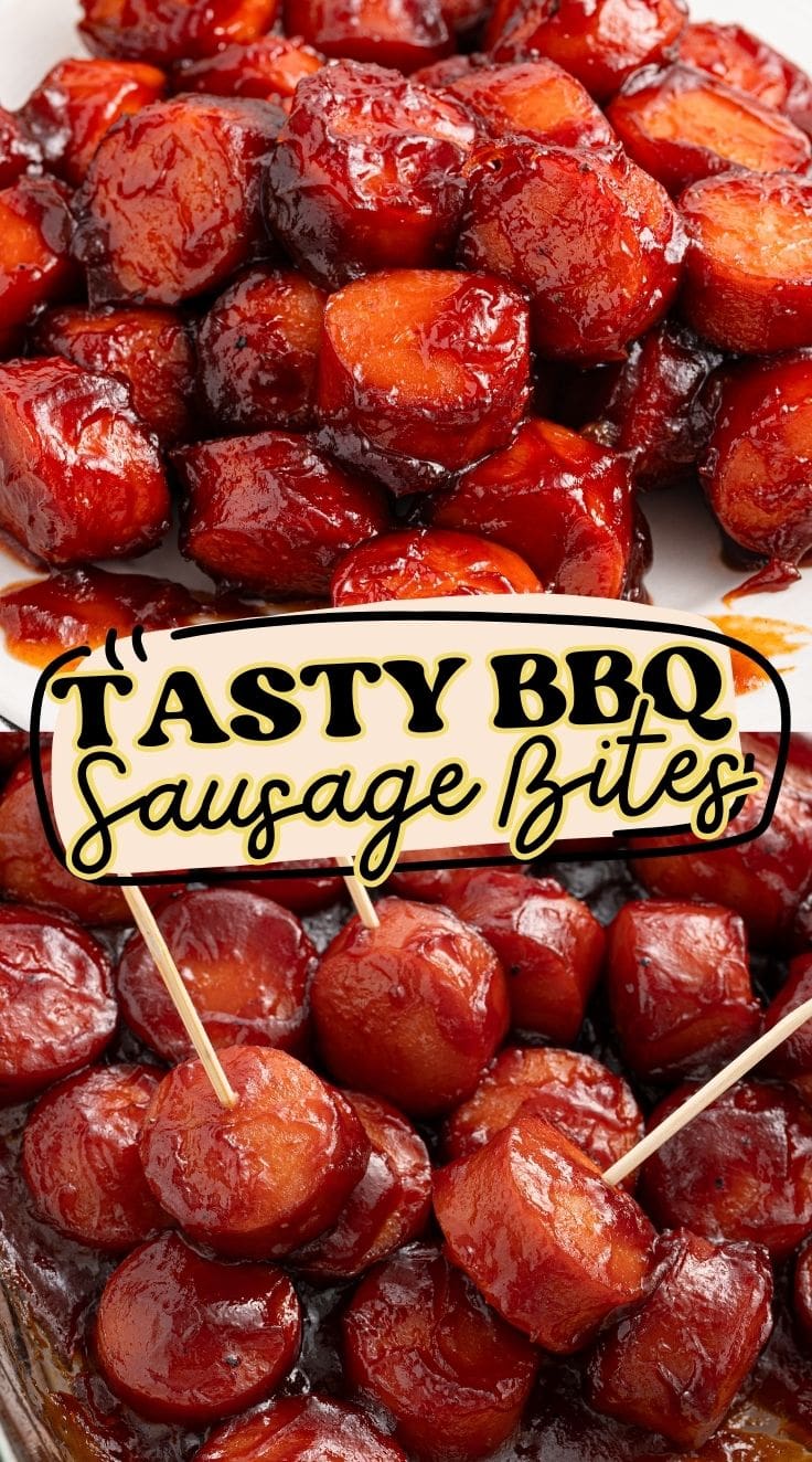 Sausage Bites coated with delicious, sweet bbq sauce.