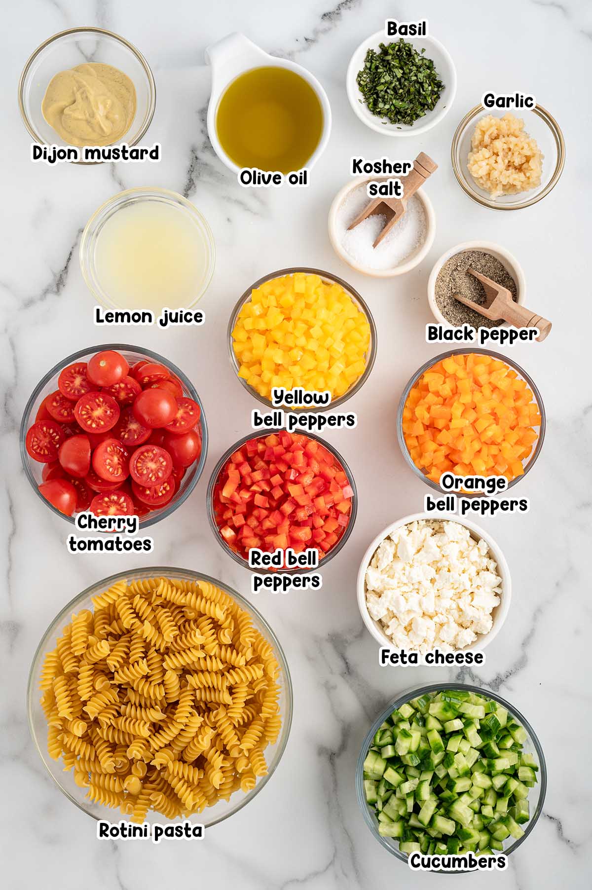 summer pasta salad ingredients.