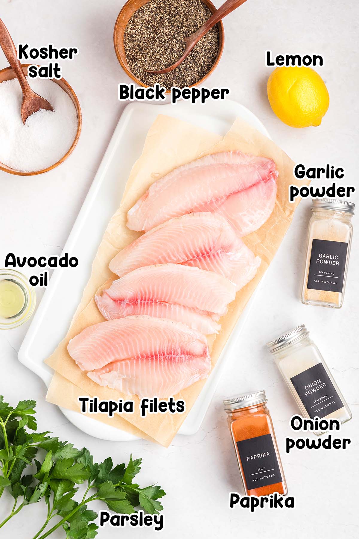 Air Fryer Tilapia ingredients.