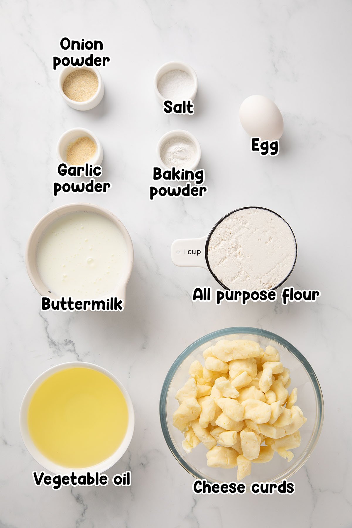 Cheese Curds ingredients.
