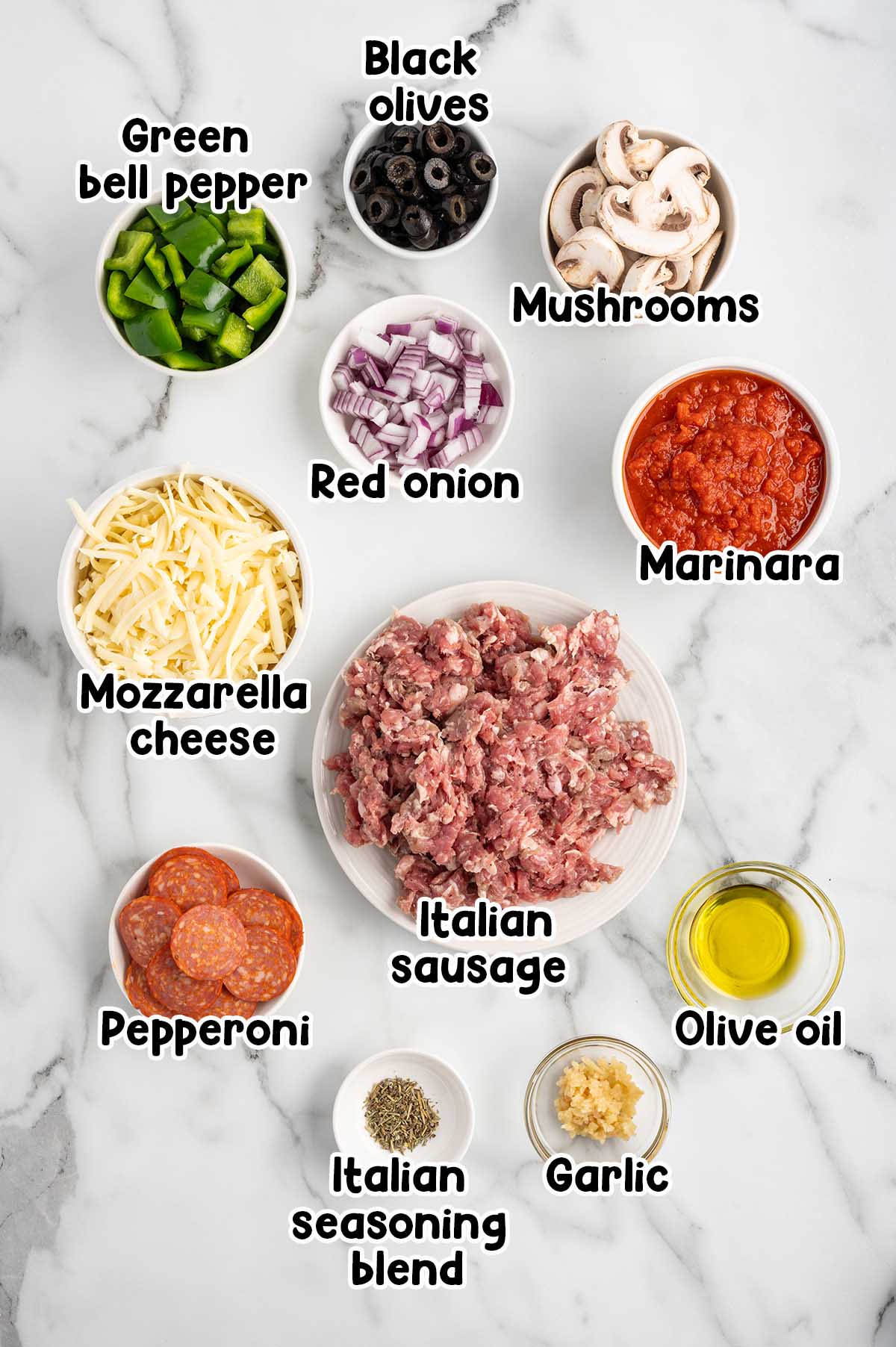 Crustless Pizza ingredients.