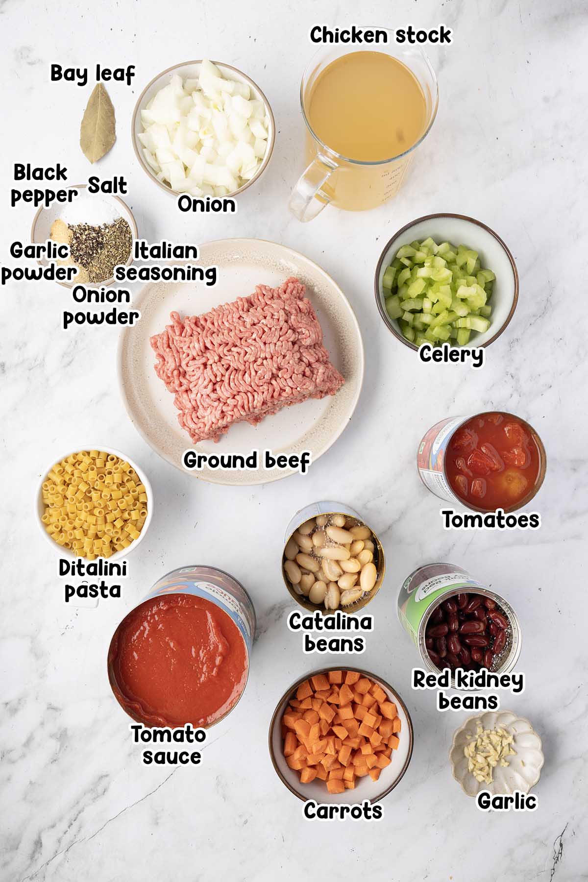 Olive Garden Pasta e Fagioli ingredients.