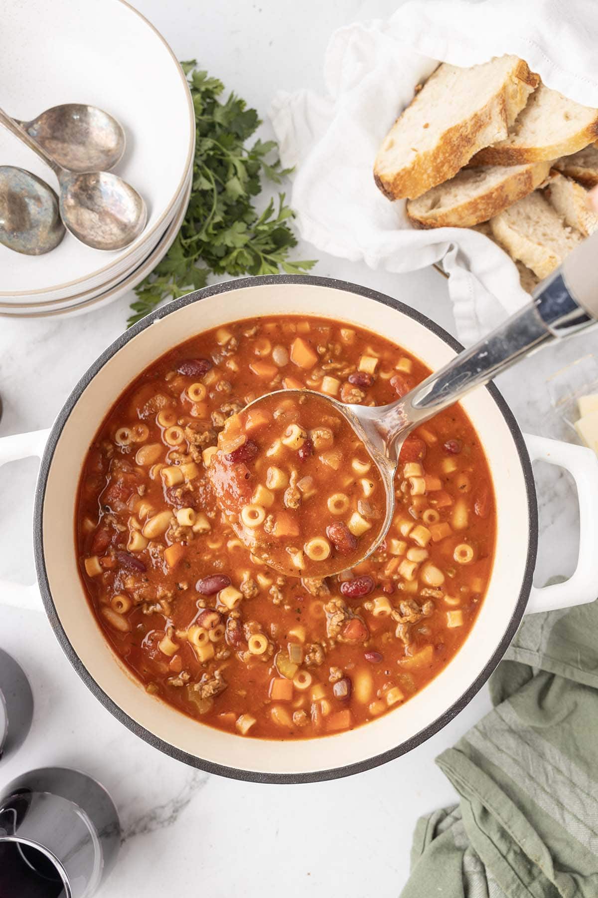 a full pot of pasta e fagioli. 