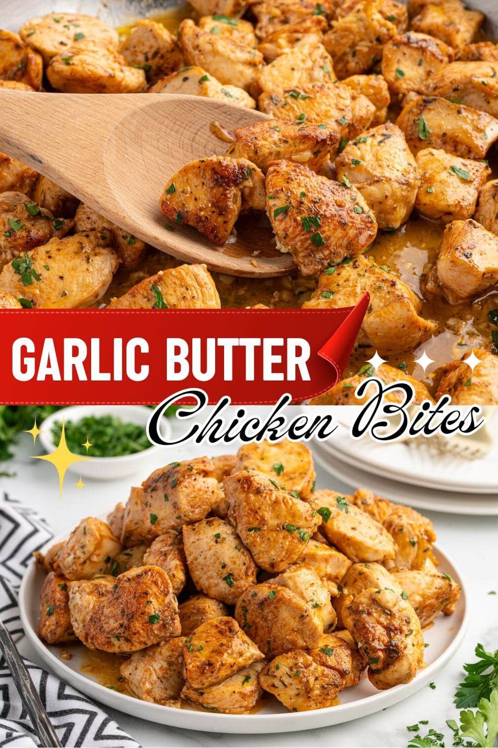 Garlic Butter Chicken Bites Pin 1.