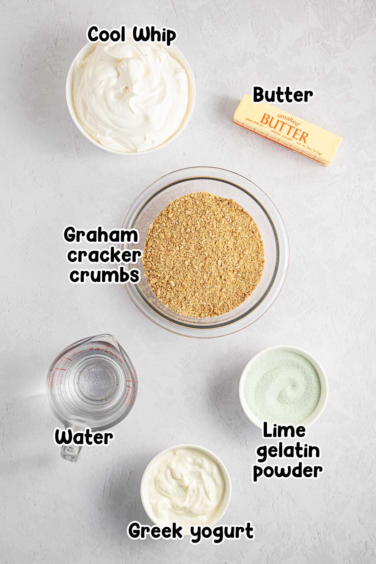 Lime Jello Pie ingredients.