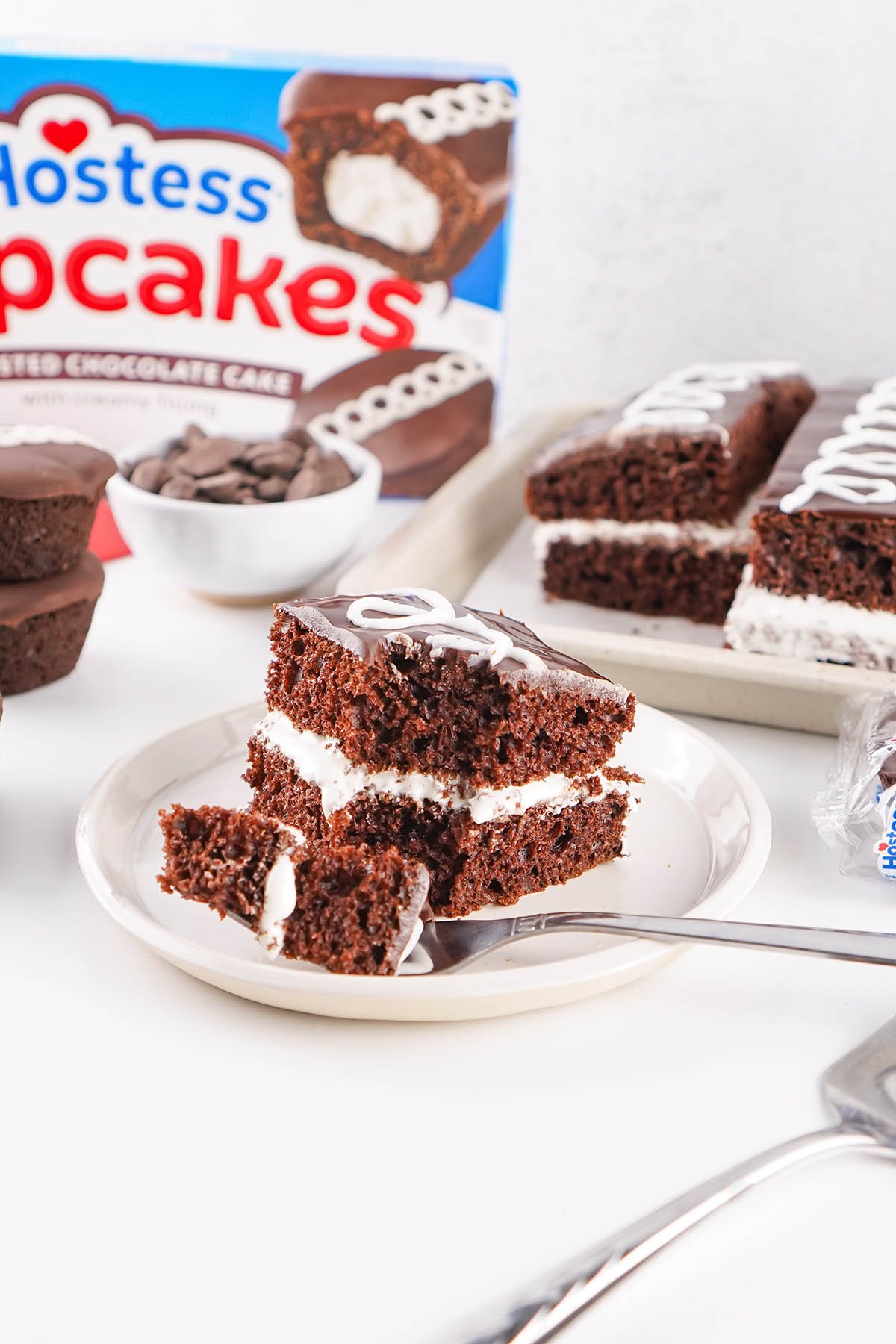 a slice of hostess cake on a plate.