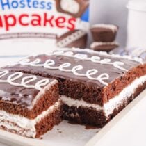 hostess sheet cake in baking pan.
