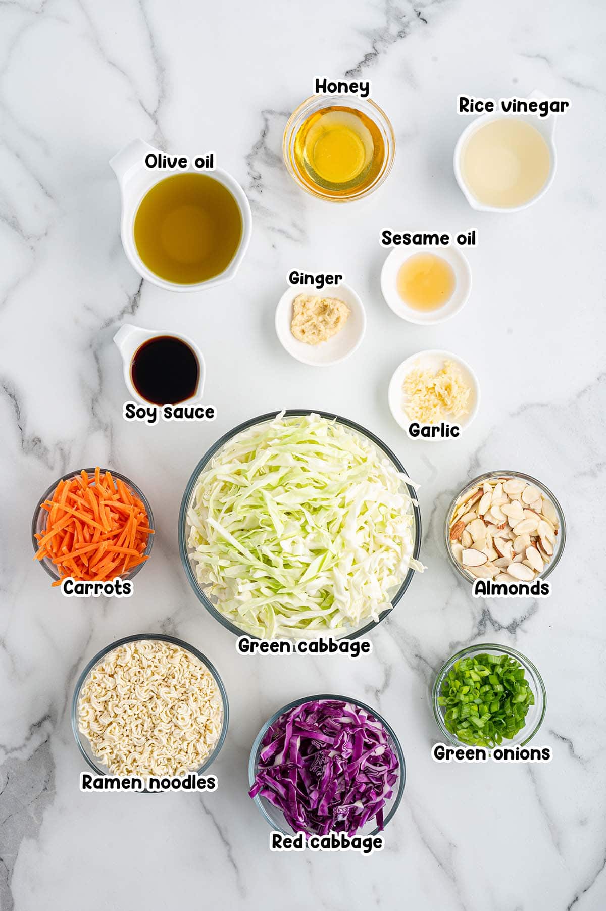 Ramen Noodle Salad ingredients.