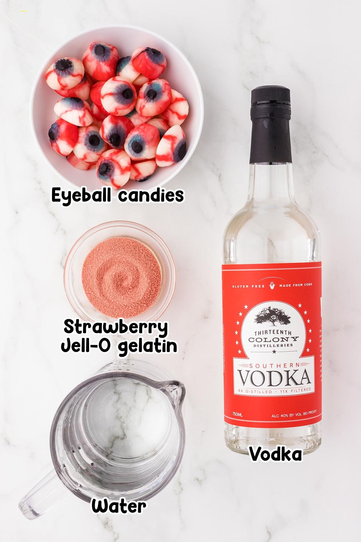 Eyeball Jello Shots ingredients.