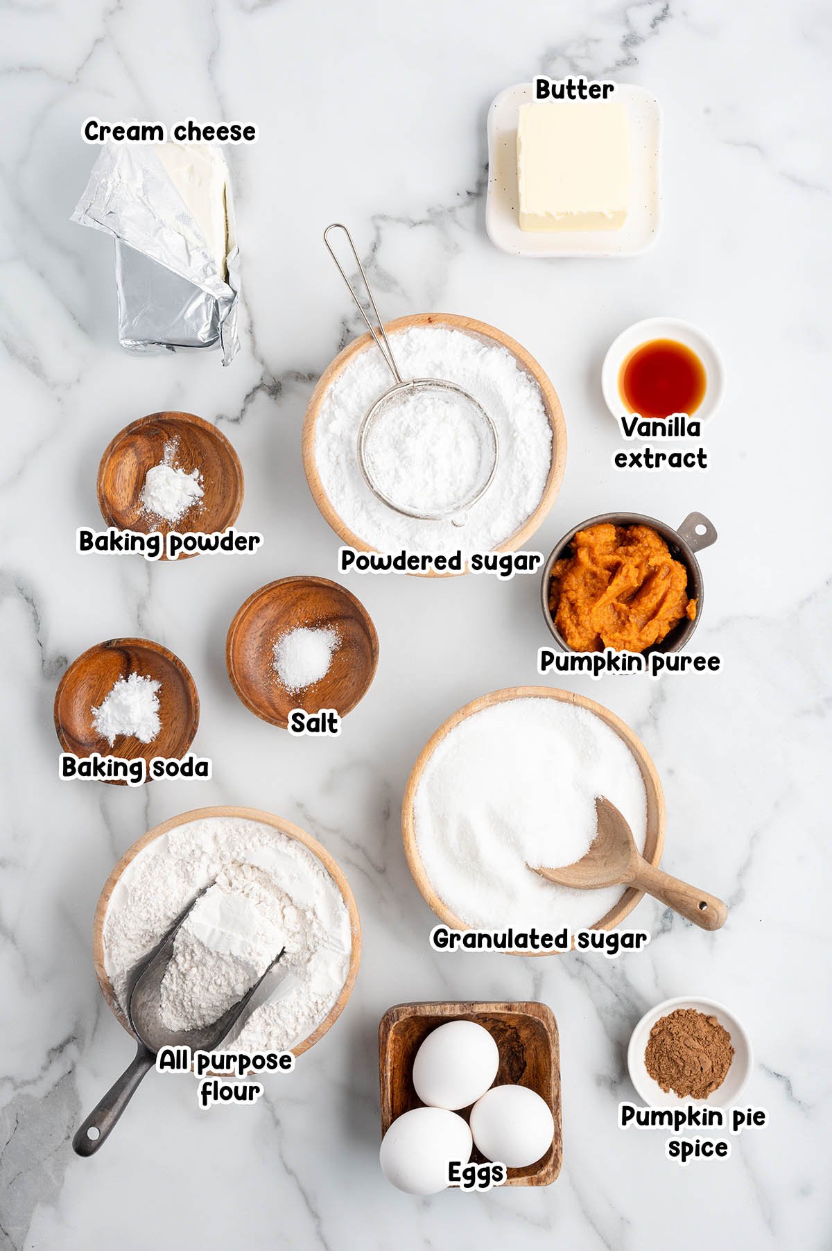 Pumpkin Roll ingredients.