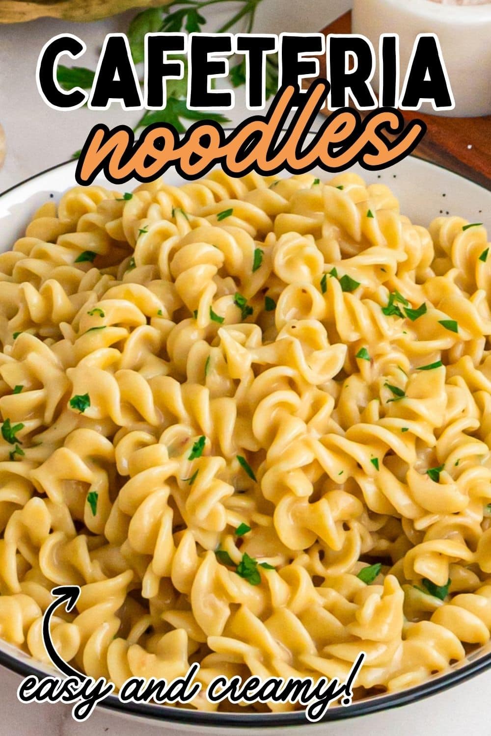 Creamy cafeteria noodles made with egg noodles and cream of chicken, served as a comforting pasta side dish.