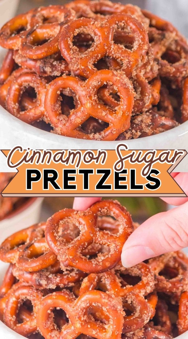 A pile of Cinnamon Sugar Pretzels in a white bowl