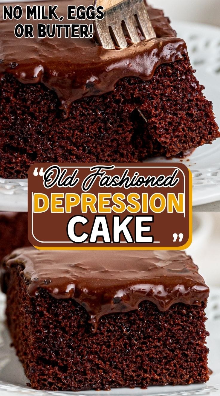 A fork digging into moist Depression Cake