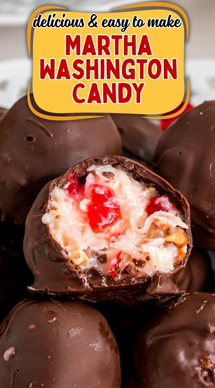 martha washington candy stacked with 1 bitten piece.