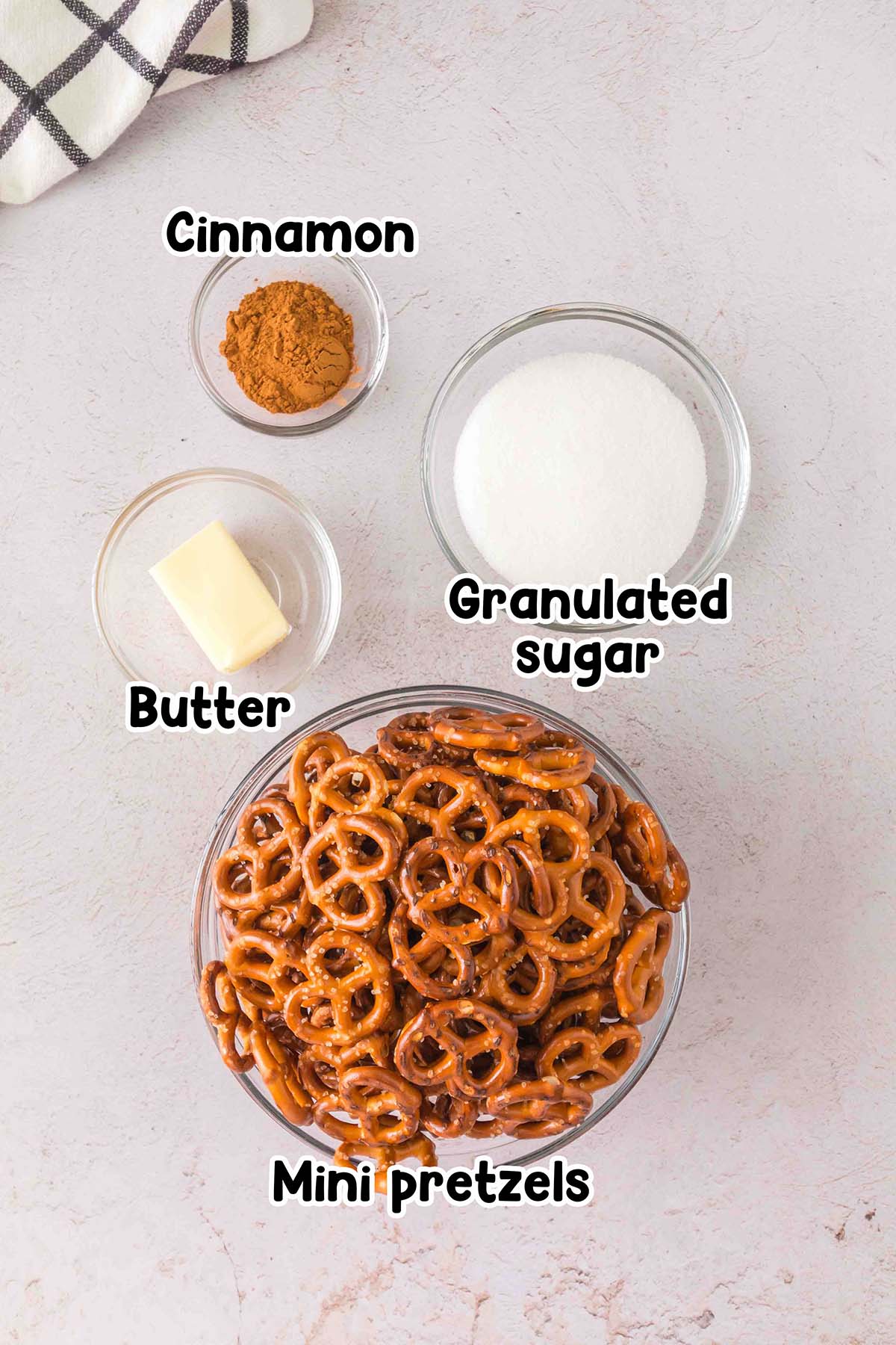 Cinnamon Sugar Pretzels ingredients.