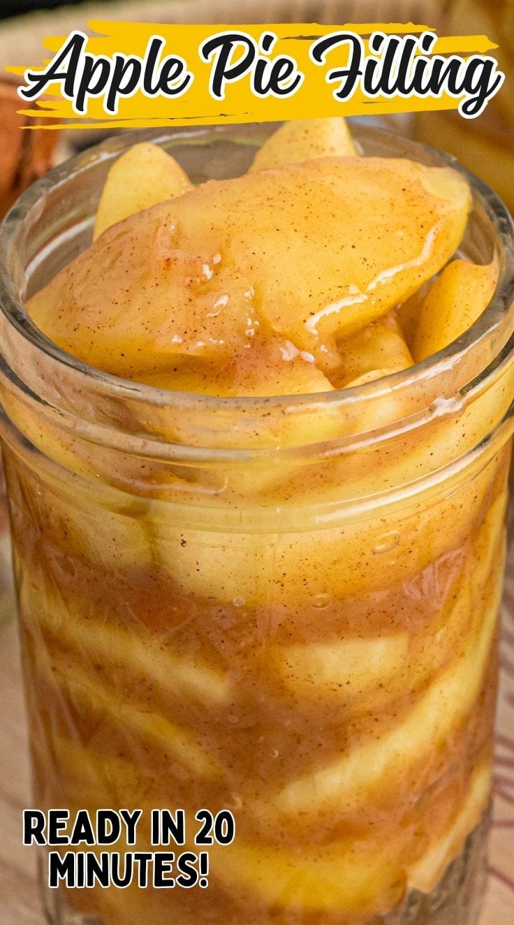 Close up of a jar filled with Apple Pie Filling to the brim