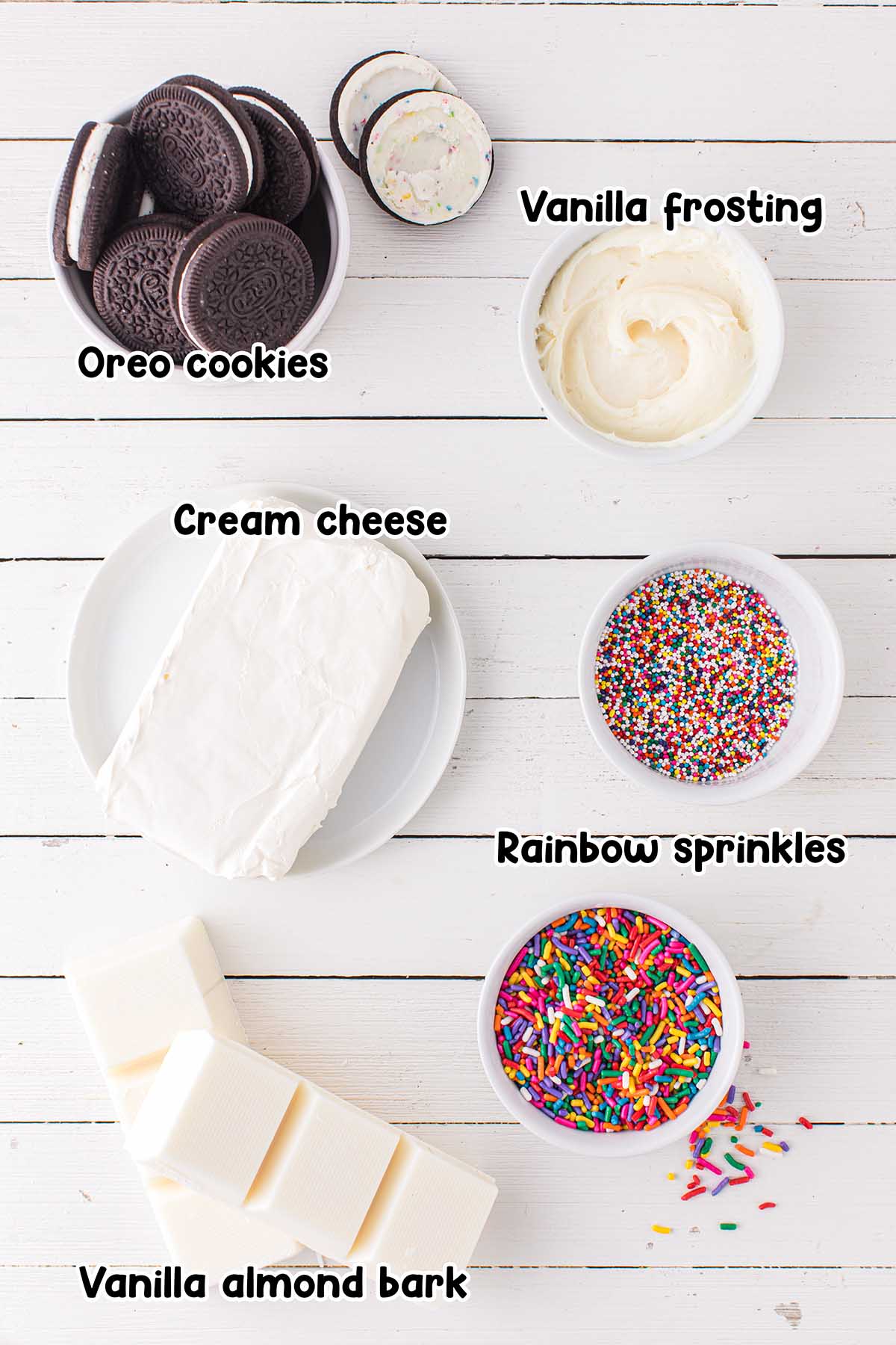 Birthday Cake Oreo Balls ingredients.